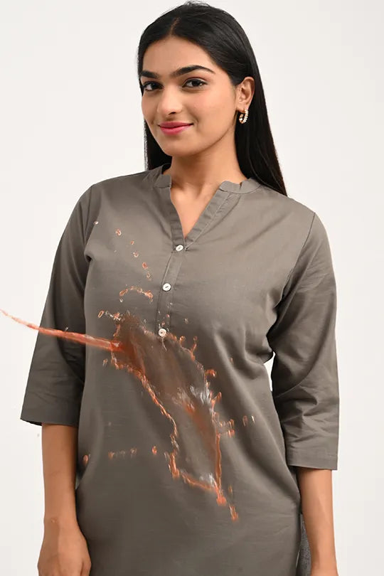 ADDAXPLAY Stain-proof dark grey cotton kurti